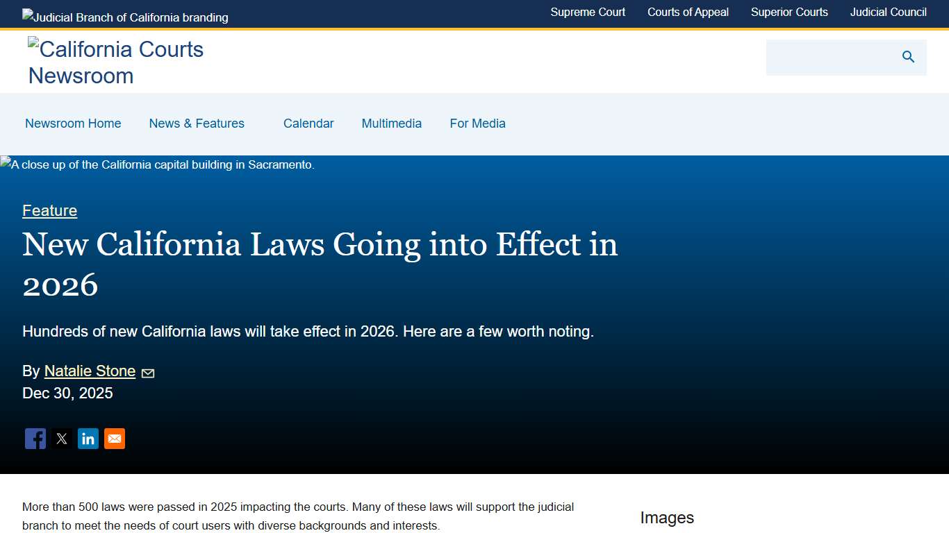 New California Laws Going into Effect in 2026 California Courts Newsroom