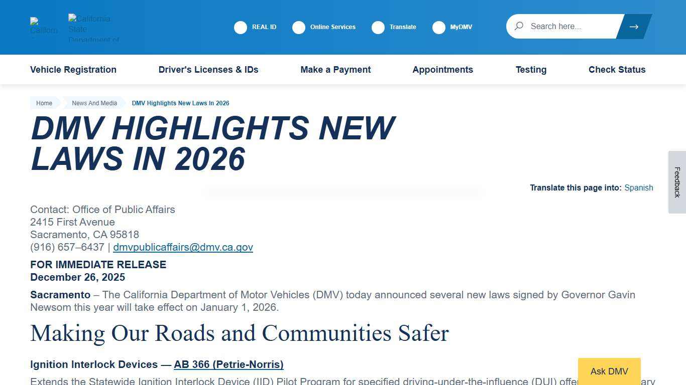 DMV Highlights New Laws in 2026 - California DMV